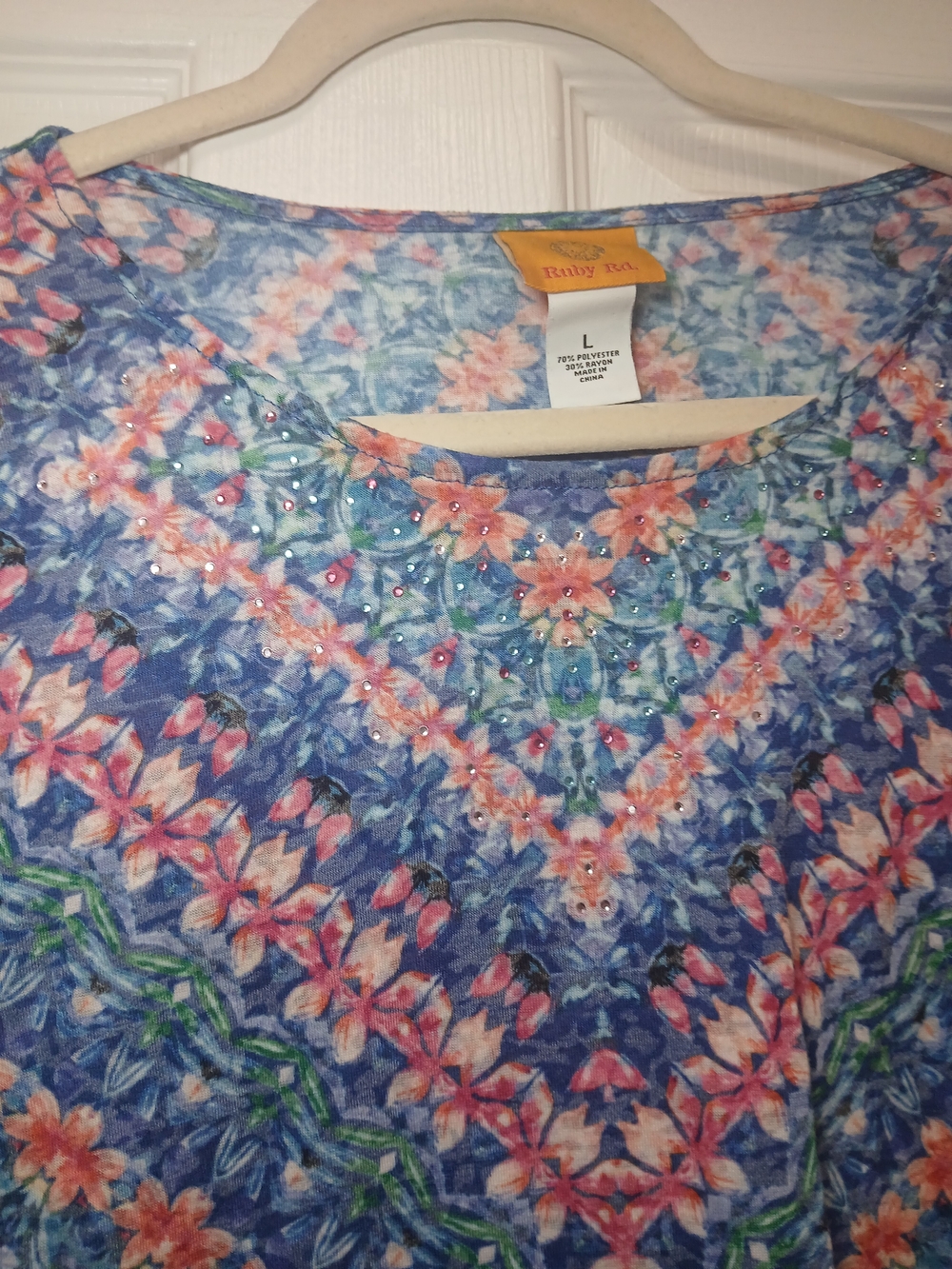 Ruby Rd. Blue Multi-Color Printed V-Neck Tunic - Picture 2 of 4